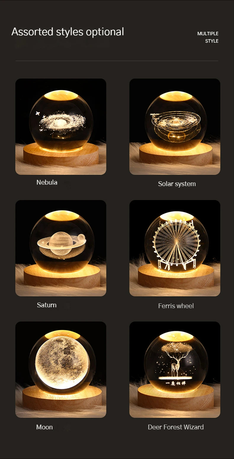 Luminous Ball Night Light Nebula Saturn Ferris Wheel Moon Crystal Projection Atmosphere Light for Christmas Birthday Kid Gift