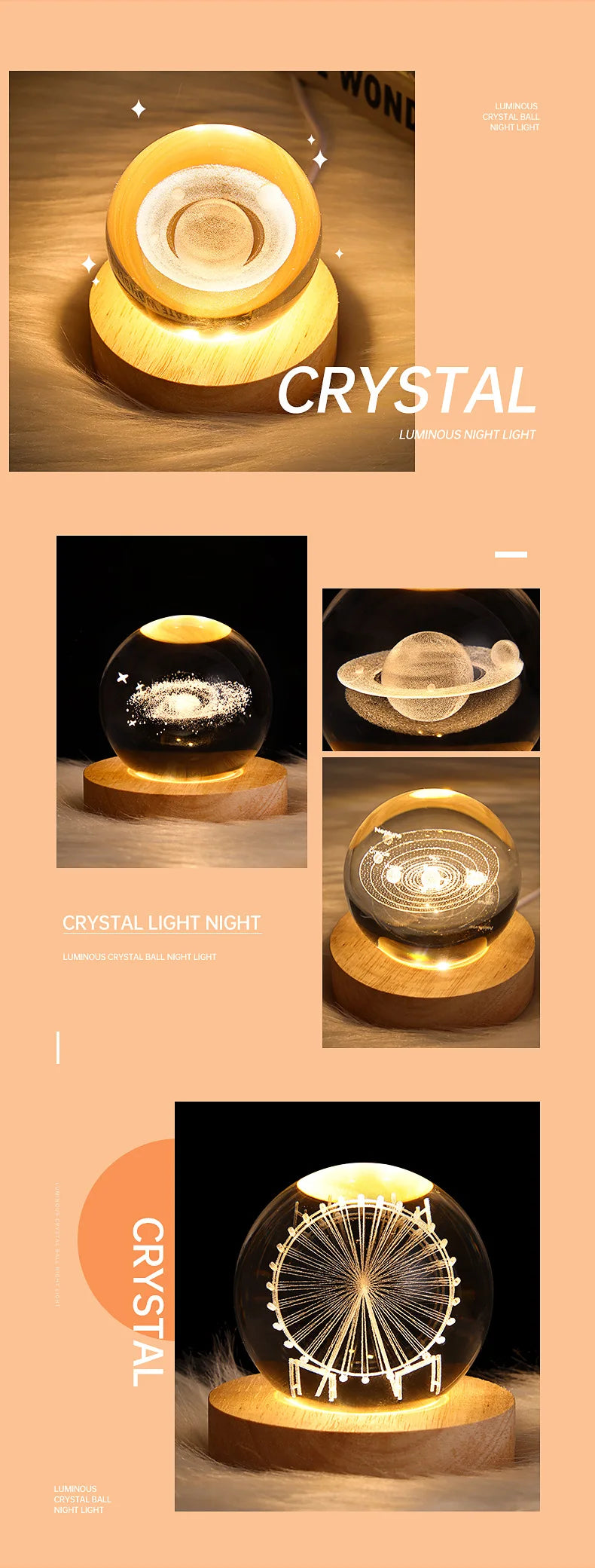 Luminous Ball Night Light Nebula Saturn Ferris Wheel Moon Crystal Projection Atmosphere Light for Christmas Birthday Kid Gift
