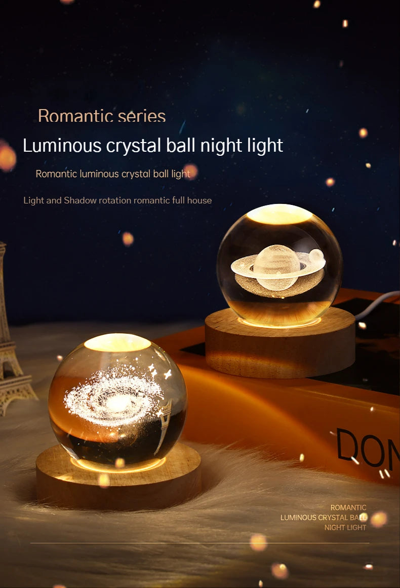 Luminous Ball Night Light Nebula Saturn Ferris Wheel Moon Crystal Projection Atmosphere Light for Christmas Birthday Kid Gift