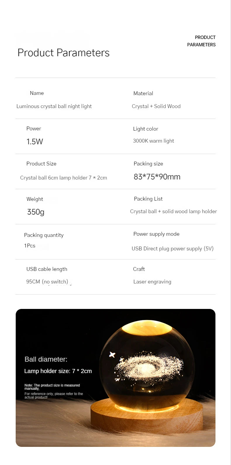 Luminous Ball Night Light Nebula Saturn Ferris Wheel Moon Crystal Projection Atmosphere Light for Christmas Birthday Kid Gift